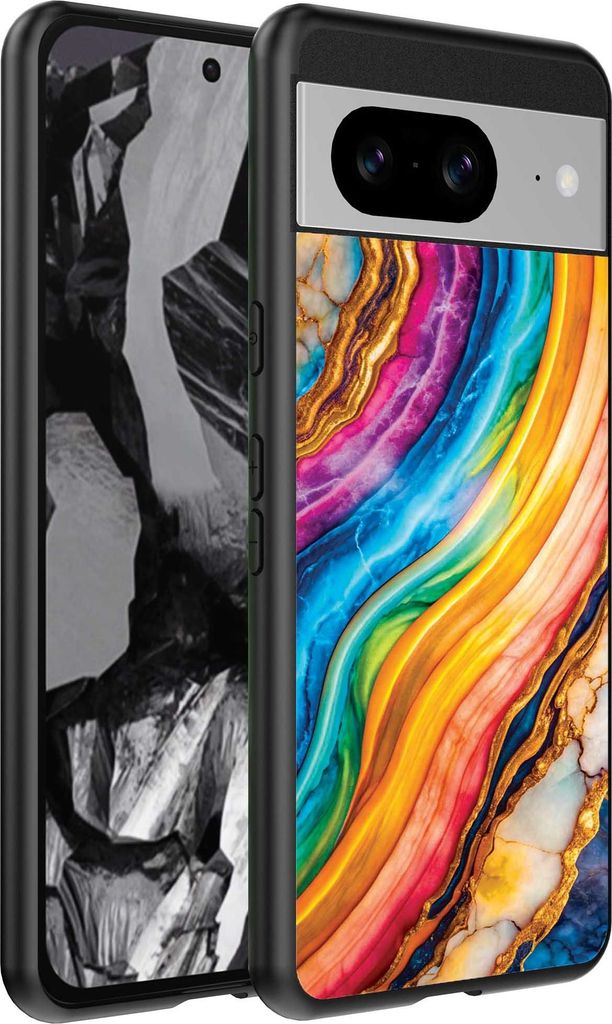Fit für Google Pixel 8A Telefon Fall mit Regenbogen Gold Marmor Print - TPU Backcover Fall Regenbogen Gold Marmor Design - Smartphonica