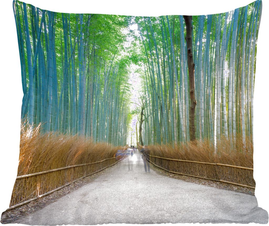 MuchoWow Zierkissen Sofakissen Wohnzimmer Dekokissen 50x50 cm Sonnenaufgang im Arashiyama-Bambuswald in Kyoto - Komfort - Sofakissen