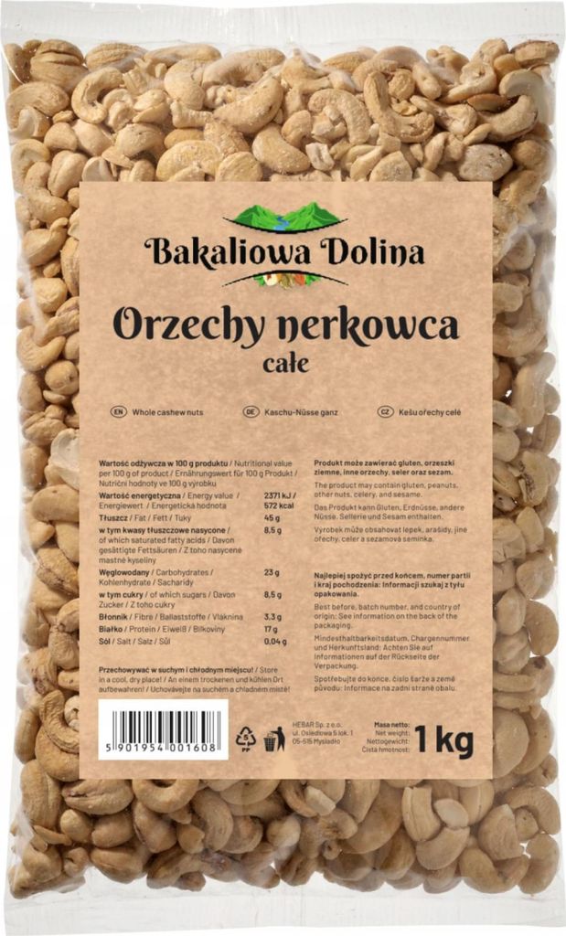 Kešu ořechy 1 KG - celá jádra - nesolené - zdroj bílkovin - Obrázek produktu 