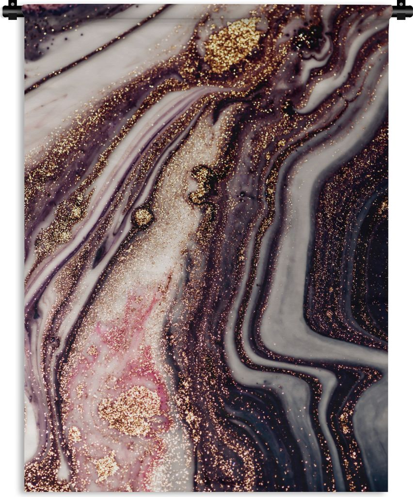 MuchoWow Wandteppich Wandbehang Marmor - Rosa - Gold - Glitzer - Marmoroptik 90x120 cm Tapisserie Dekoration Wandtuch - Wanddeko