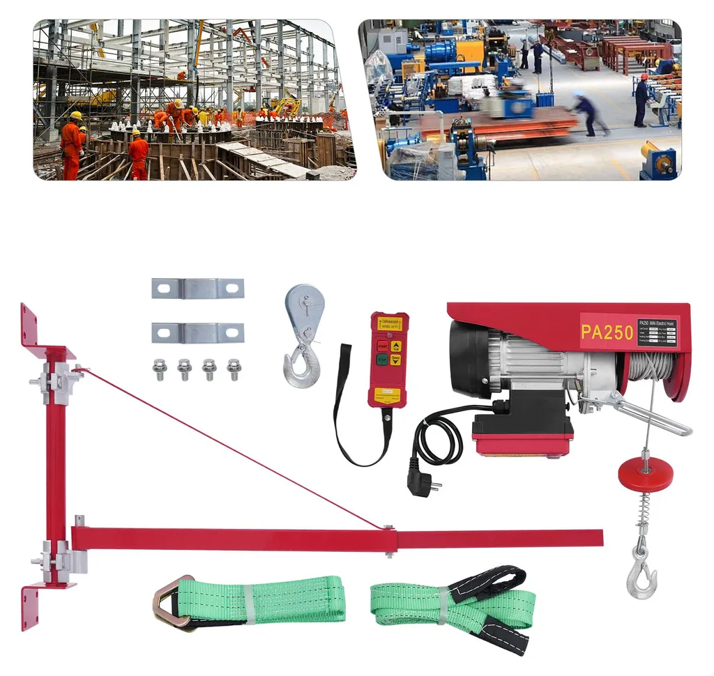 Treuil électrique 550W avec double câble et télécommande filaire rouge