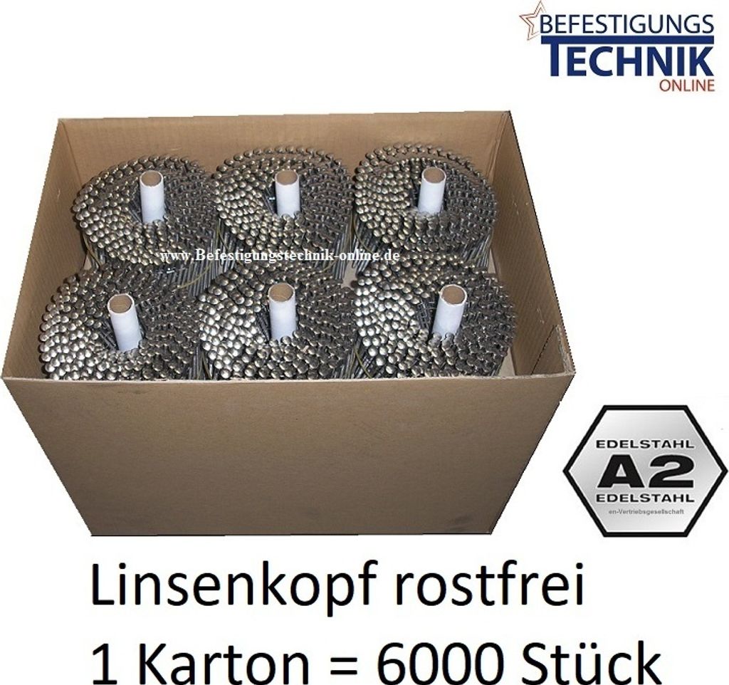 Coilnägel 16° 2,8x70mm Ring rostfrei Edelstahl Linsenkopf für Coilnagler 6,0M