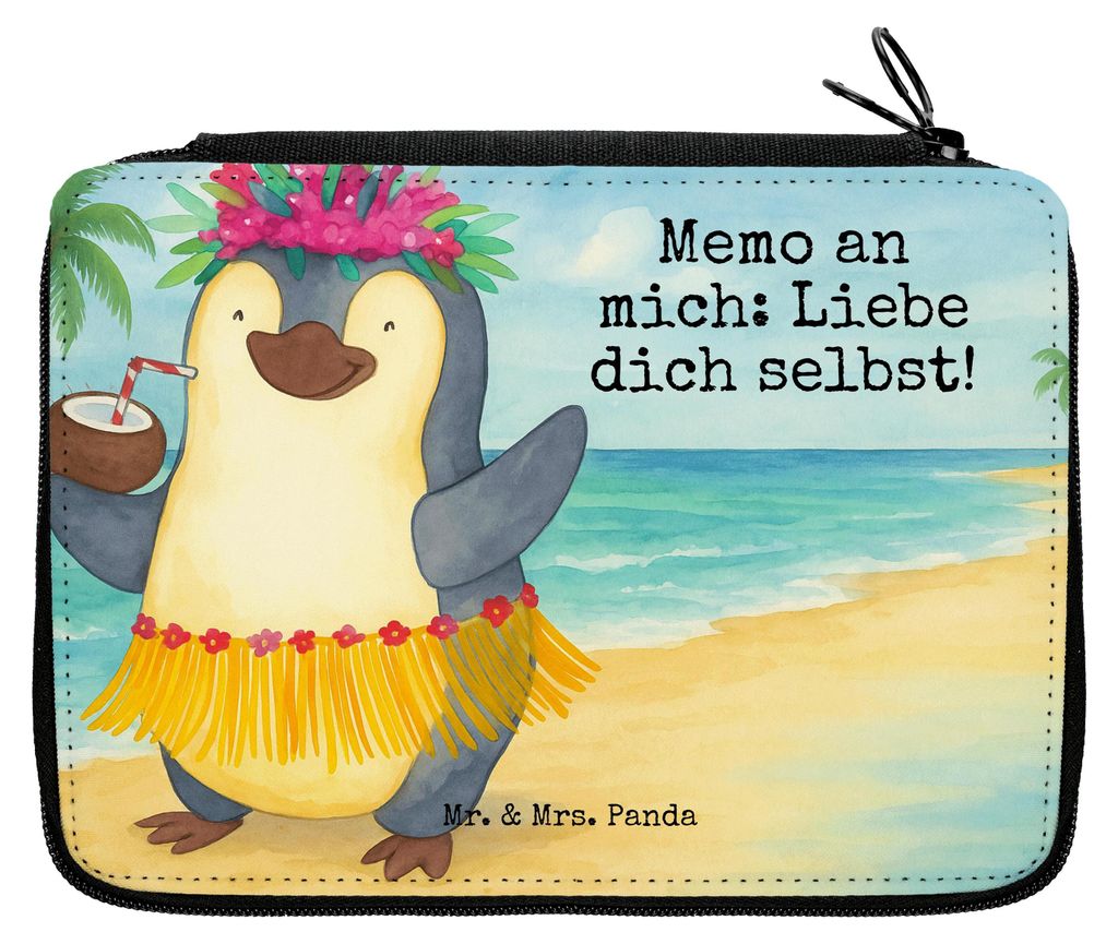 Mr. & Mrs. Panda Schulmäppchen Pinguin Kokosnuss Design - Weiß - Geschenk, Schlampermäppchen, Bleistiftetui, Etui, Hawaii, Schreibmappe, Ferien,...