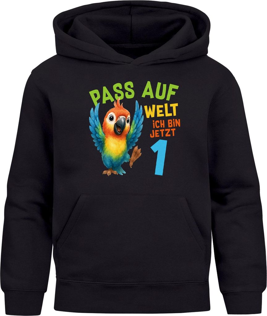 Kinder Hoodie Jungen Geburtstag Pass auf Welt Papagei personalisierter Geburtstags Hoodie mit Alter Geschenkidee für Jungen, Kinder Pullover perso...