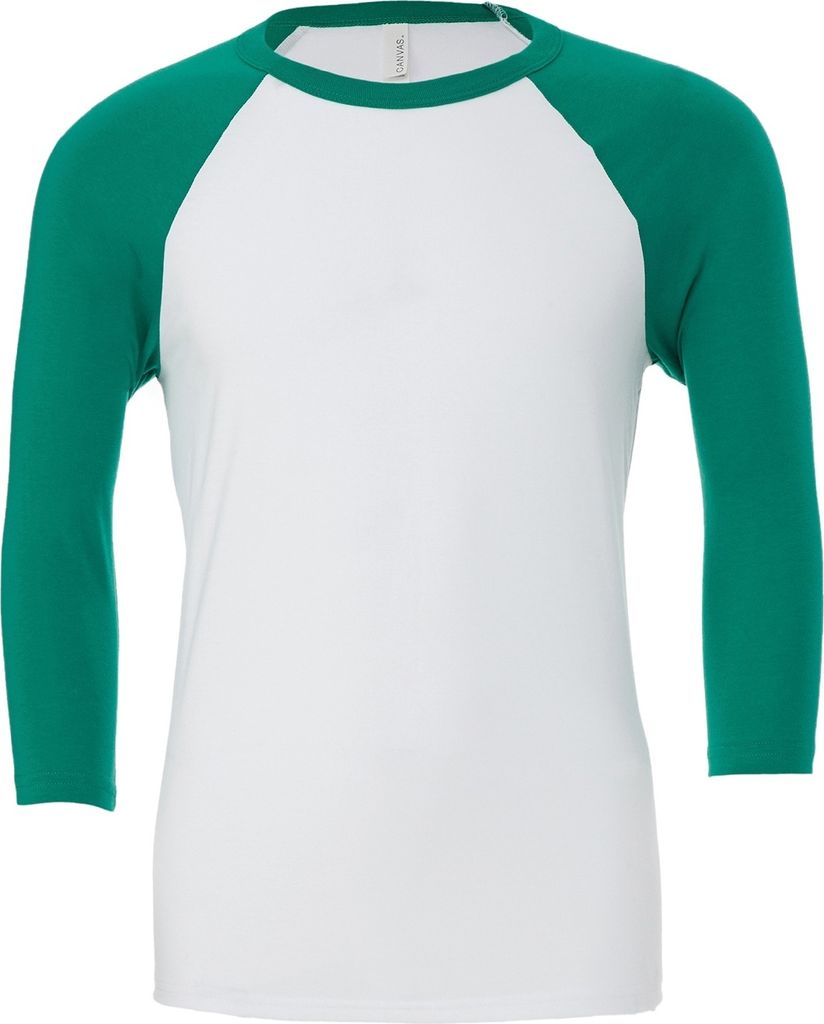 Bella + Canvas - T-Shirt für Herren/Damen Uni - Baseball 3/4 Ärmel RW9083 (XS) (Weiß/Irisches Grün)