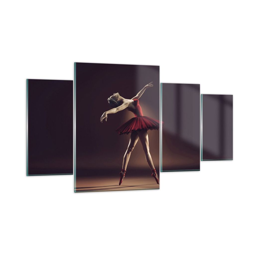 Bilder auf glas - 4 Teile - Ballerina Rot Kleid - 160x90cm - Glasbilder - Wandbilder - Bilder - zum Aufhängen bereit - Wanddekoration aus Glas - G...