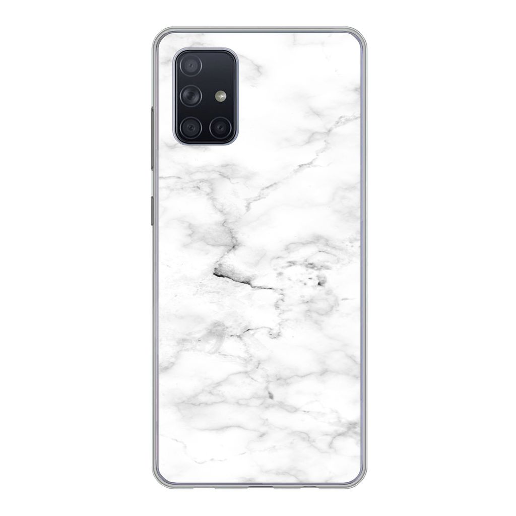 MuchoWow Handyhülle Schutzhülle Hülle für Samsung Galaxy A51 Marmor - Weiß - Grau Silikon Softcase Handy Hülle - Schutzabdeckung