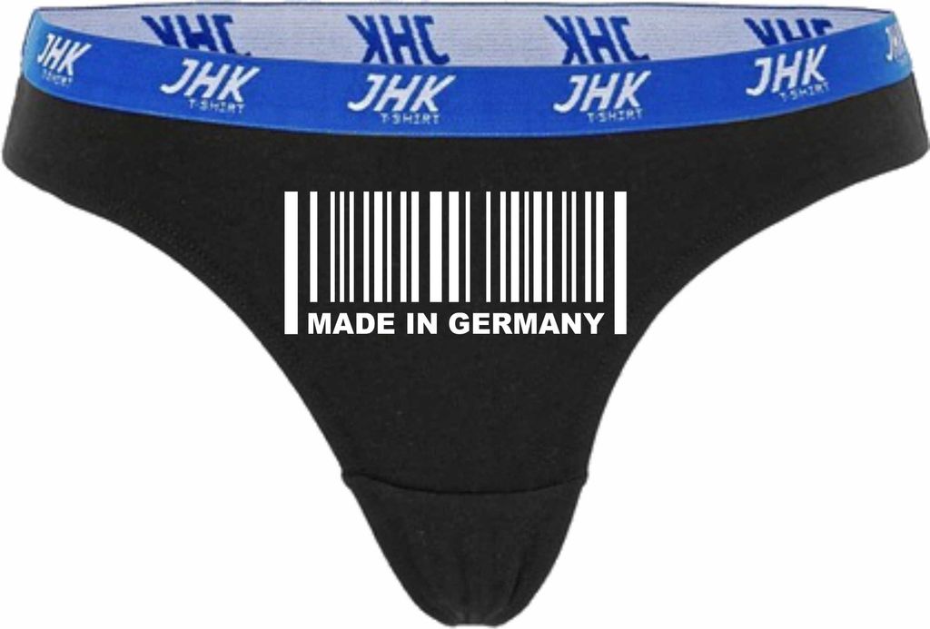 Damen Thong Slip - Boxer-0044-woman-black-h-XS - schwarz - XS - hinten - Germany Barcode - lustiges Motiv - Spruch - Unterwäsche - Unterhose - Fr...