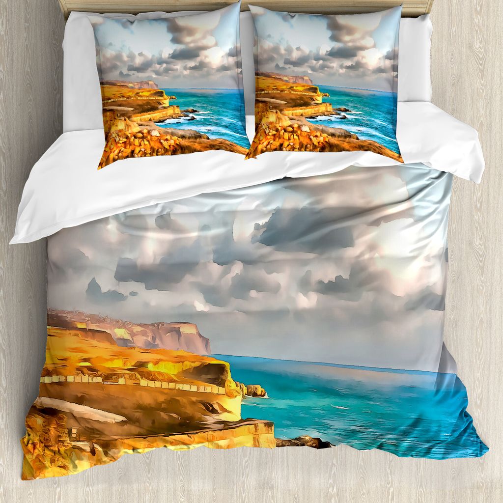 ABAKUHAUS Grafik-Strand Bettbezug Set für Einzelbetten, Digitale Malerei Meer, Milbensicher Allergiker geeignet mit Kissenbezug, 200 cm x 200 cm -...
