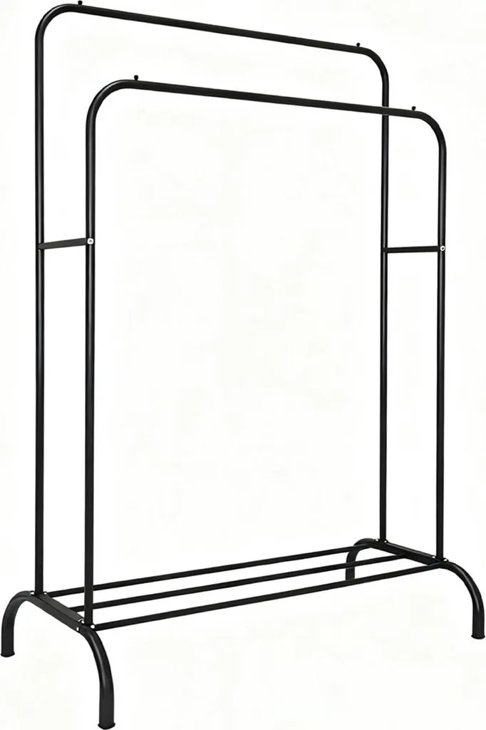 Double penderie métal autoportante et étagère à chaussures - Structure Pro