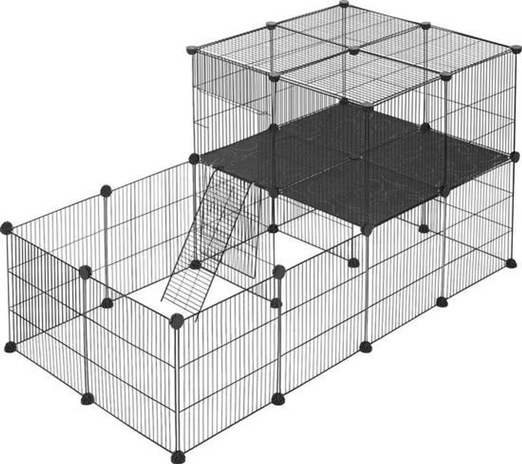 Parc intérieur pour petits animaux noir spacieux avec sol de protection 140cm