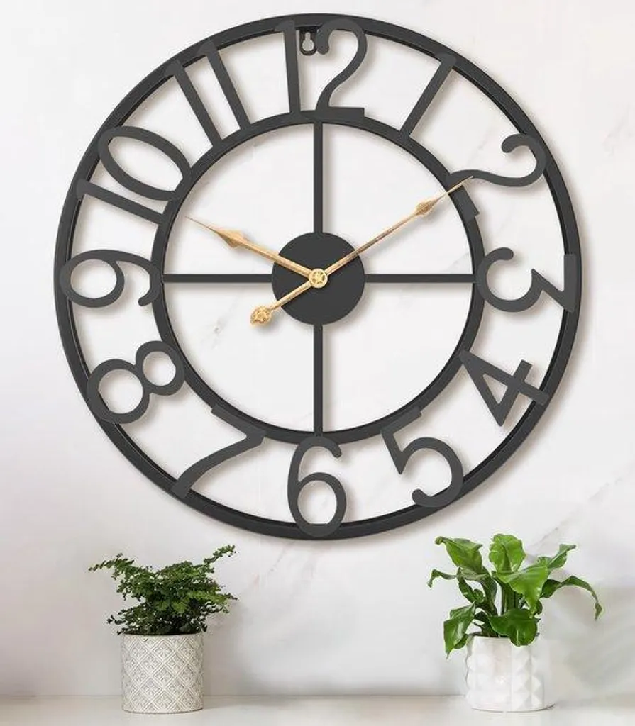 Horloge Murale Géante en Métal Noir 47 cm Style Minimaliste et Moderne