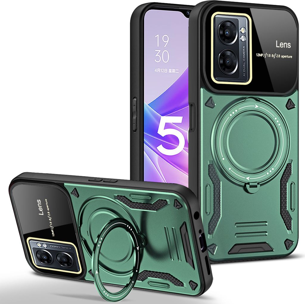 Rüstung Handyhülle für OPPO A77 5G/ A57 5G / A77s 4G Dual-Layer Ringhalter Ständer Hülle Grün