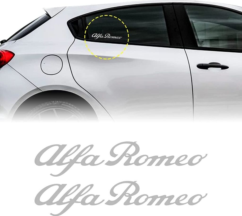 Alfa Romeo Aufkleber Offizielle Logo Schrift, Silberfarbe, 13 cm, 2 Stücke