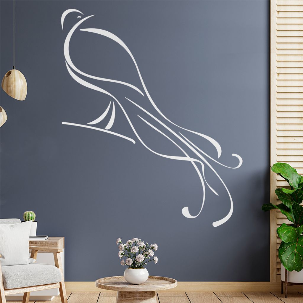 Pfau Linien Wandtattoo in 6 Größen - Wandaufkleber Wall Sticker - Dekoration, Küche, Wohnzimmer, Schlafzimmer, Badezimmer