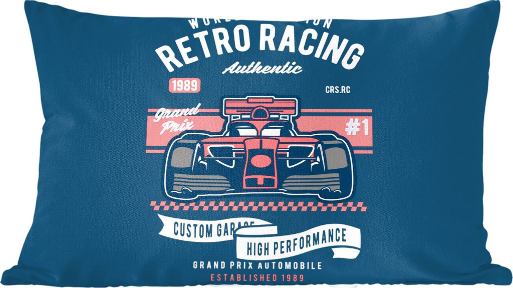 MuchoWow Zierkissen Sofakissen Wohnzimmer Dekokissen 50x30 cm Rennwagen - Vintage - Rot - Zeichnung - Wohnzimmerdekoration - Polster mit Photo
