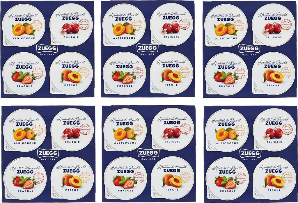 6x Zuegg Monoporzioni Marmeladen in Einzelportionen 4 Verschiedene Geschmacksrichtungen Aprikose - Pfirsich - Kirsche - Erdbeere 100g (4 x 25g) Fru...