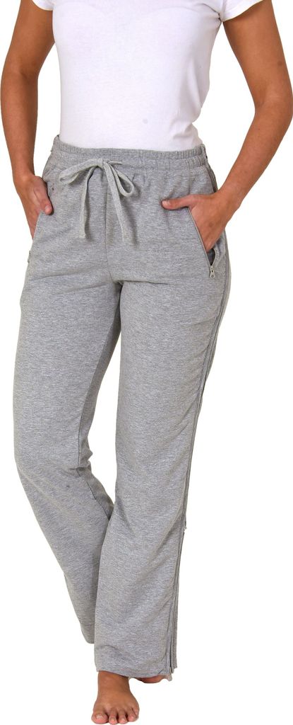 Damen Rehahose mit seitlichen 4-Wege Reißverschluß Jogginghose für Reha, Physio, Gipsbein ; grau , XXL