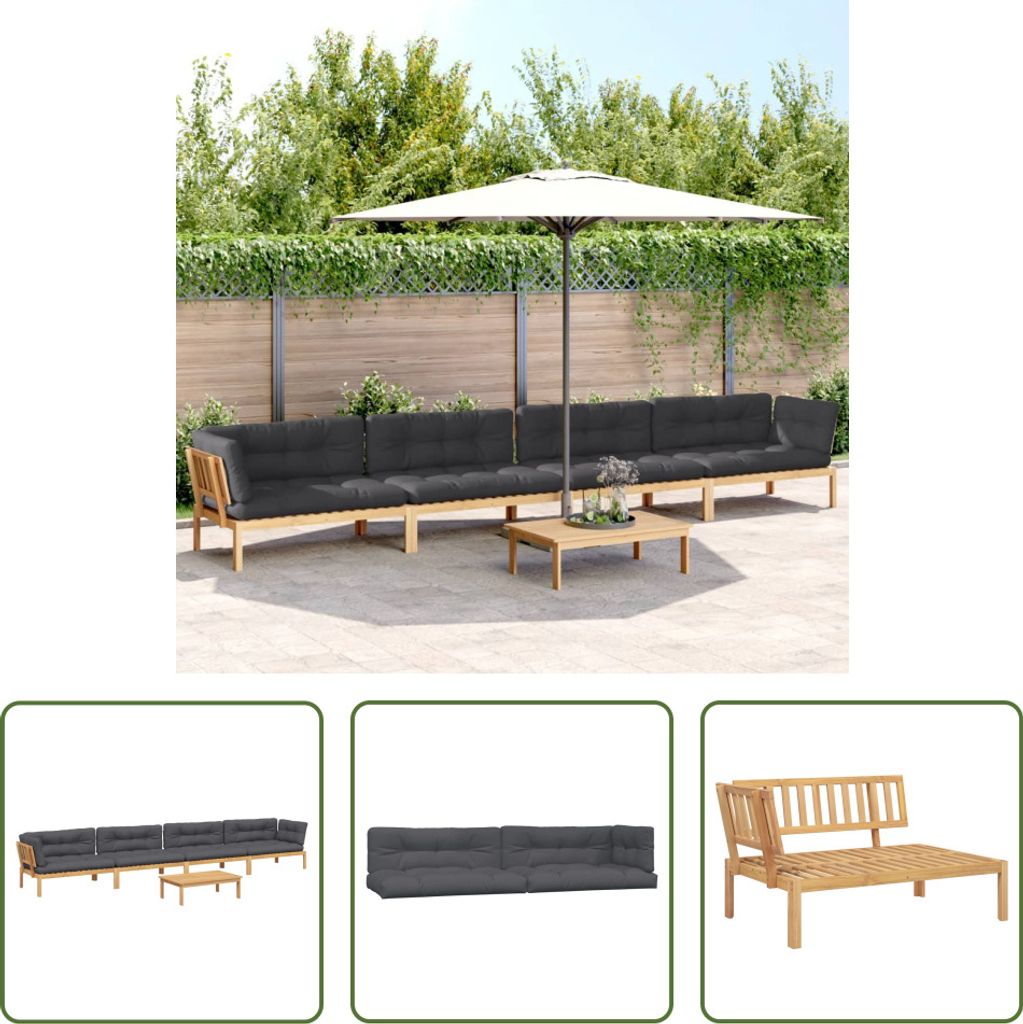 The Living Store 5-tlg. Garten-Sofagarnitur aus Paletten mit Kissen Akazienholz