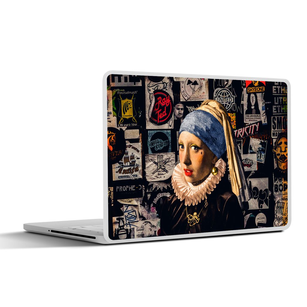 MuchoWow Laptop Aufkleber Sticker Cover Das Mädchen mit dem Perlenohrring - Tätowierung - Vermeer 30x22 cm - Laptop-Sticker