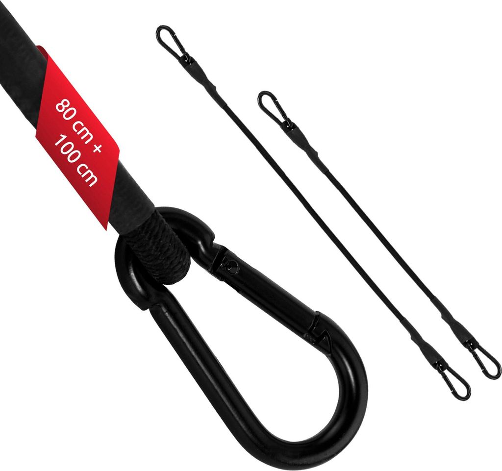 ECENCE 2x Spanngummi mit Karabiner aus Edelstahl 1x 100cm + 1x 80cm in Schwarz Latex Spanngurte, Ge