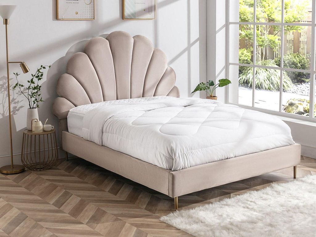Schalenbett 140 x 190 cm - Velours - Beige - LIVAYA