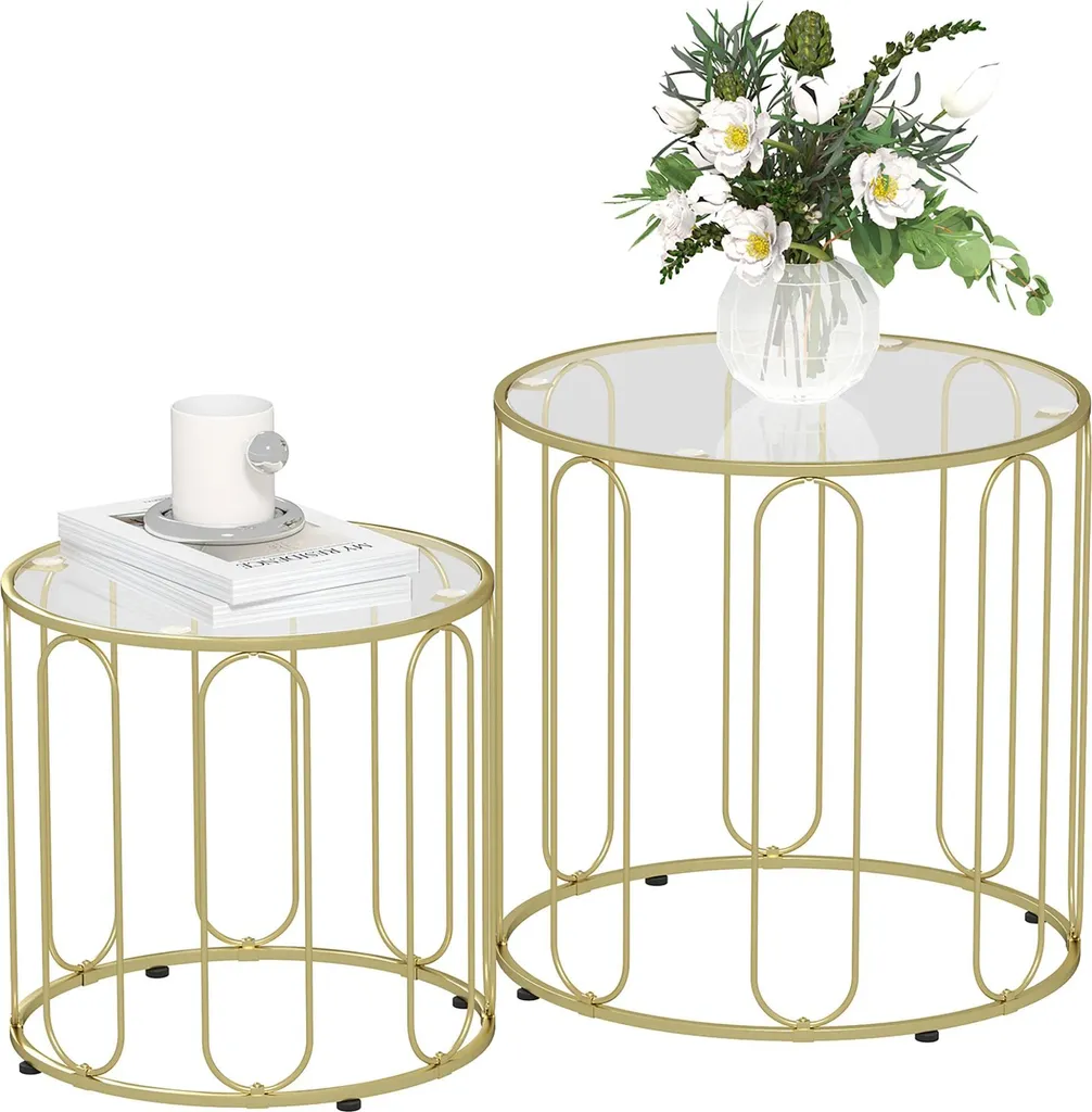 Table d'Appoint Or en Métal et Verre Trempé - Duo de Luxe pour Salon