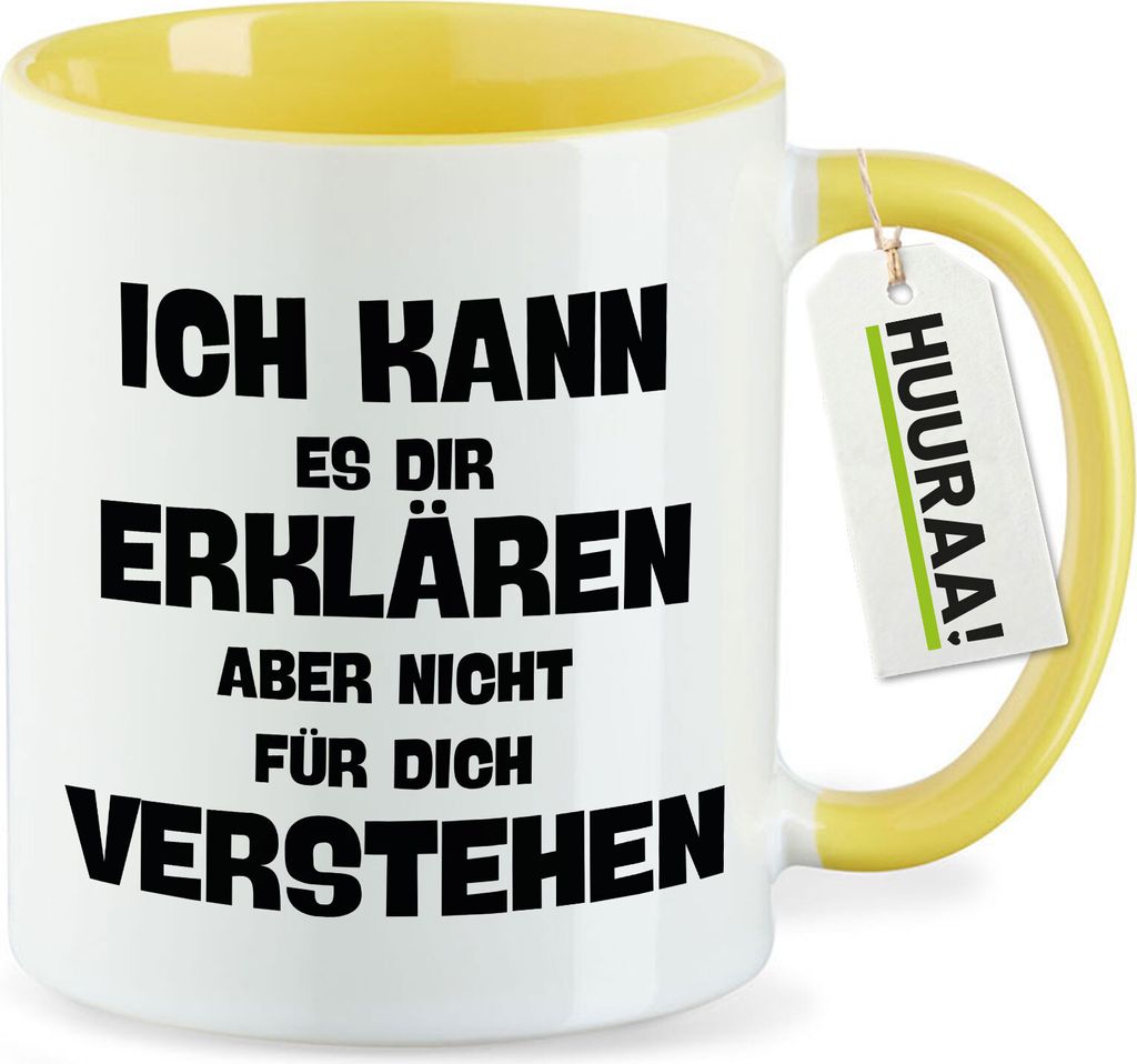 Huuraa Kaffeetasse Kann es erklären nicht verstehen 330ml Gelb Keramik Kaffeebecher Geschenkidee