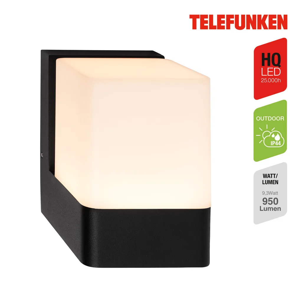 Lampada da parete Telefunken LED, protezione dagli spruzzi d'acqua, On/Off tramite interruttore a parete
