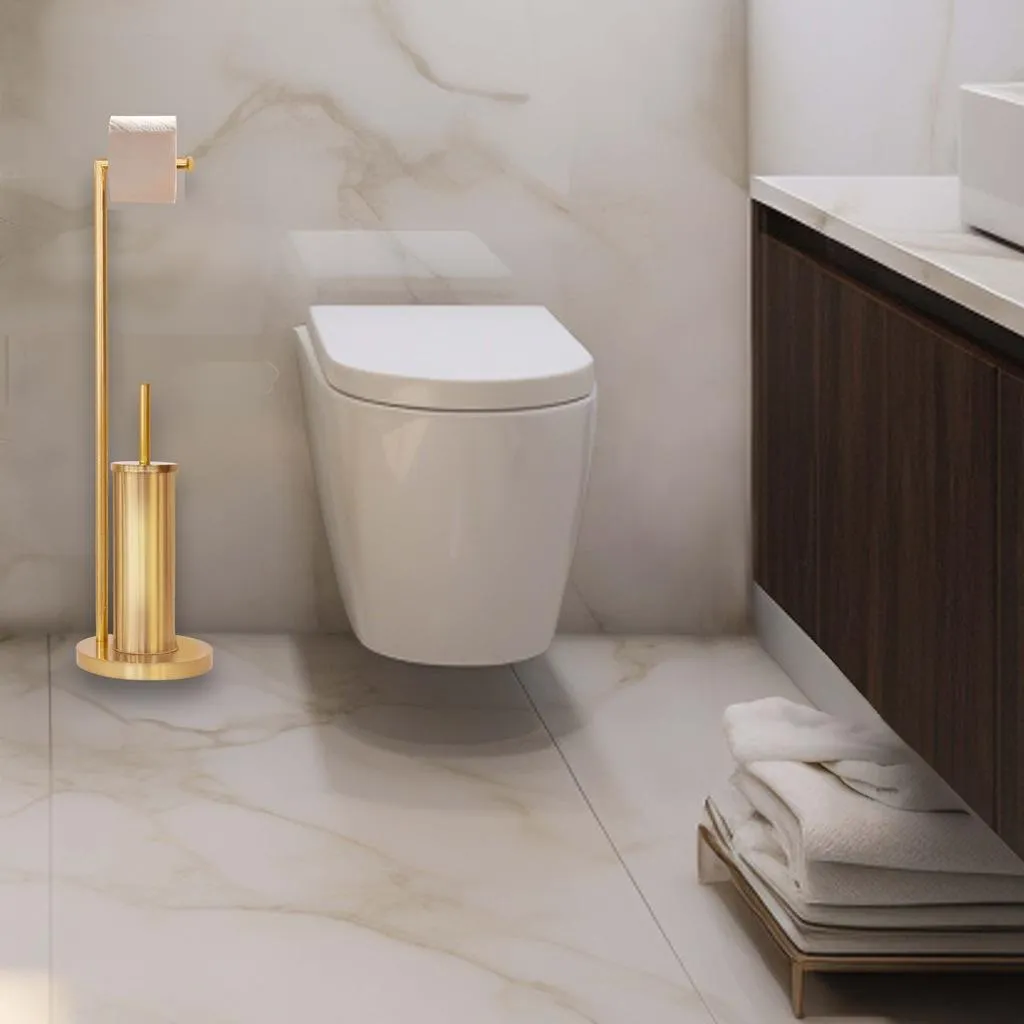 Set Bagno Oro Moderno: Piantana Porta Rotolo e Scopino Design Deluxe - 2
