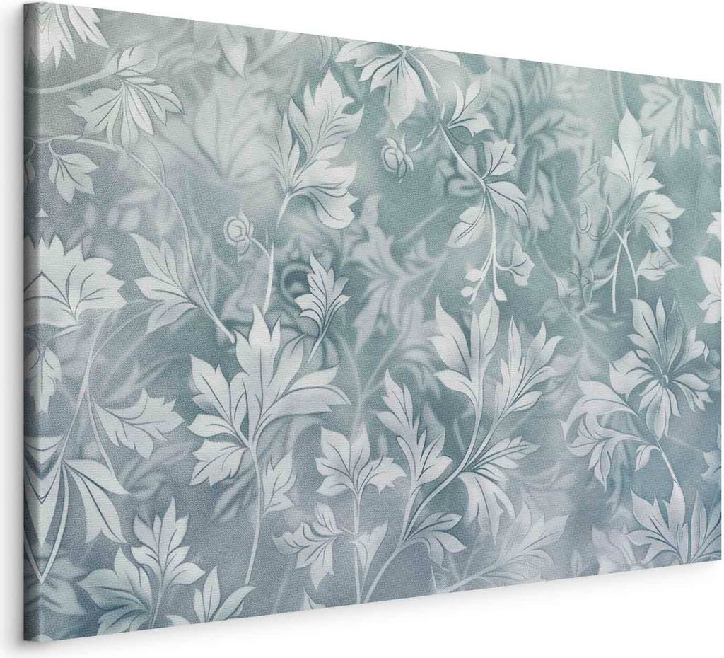 Italienischer Leinwand Leinwandbild - Ornaments in Worn Muted Turquoises: Delicate Plant Pattern 90x60 cm Muster f-H-10014-b-a
