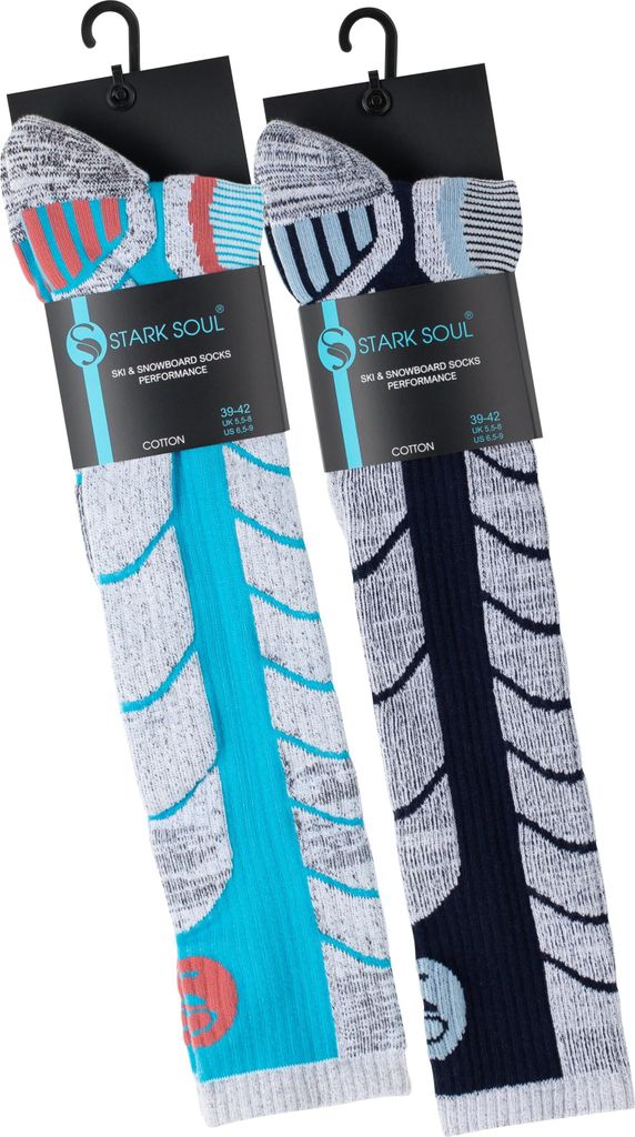 Ski und Snowboard Socken mit Spezialpolsterung, 2 Paar - 35 - 38 - Marine / Türkis