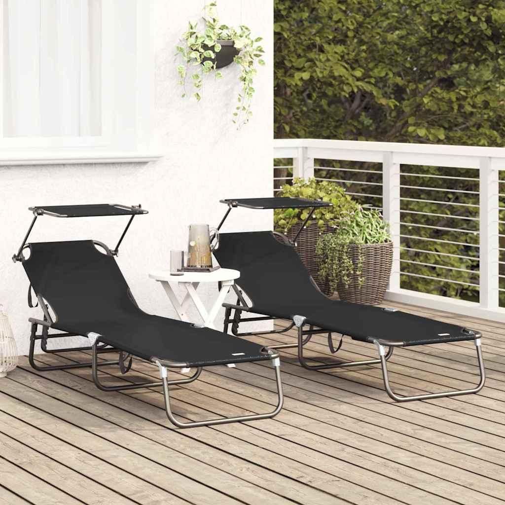 " "Liegestuhl HOMMIE - Gartenliege - lappbare Sonnenliege - 2 pcs Schwarz 190x57x81 cm Oxford - 190x57x81 cm NeuMöbel 7509251