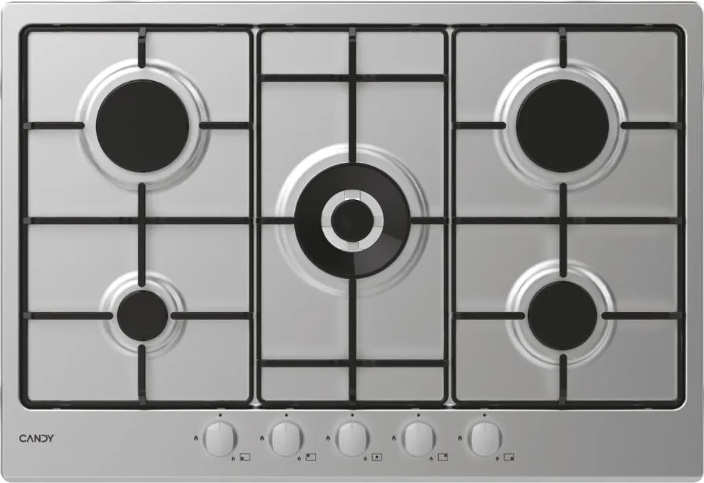 Candy Moderna CHW74WX Table de Cuisson Gaz 75 cm en Inox 5 Brûleurs
