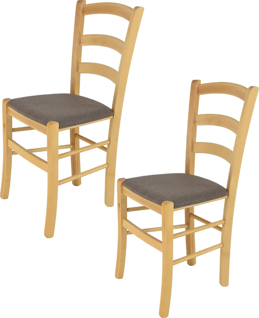 Chaises Robustes en Hêtre Massif avec Assise Tissu Brun - Set de 2