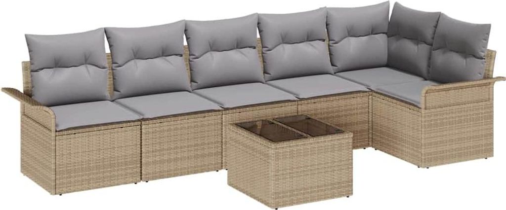 vidaXL Garten-Sofa-Set mit Kissen mit Speicher 7 pcs Beige Poly Rattan