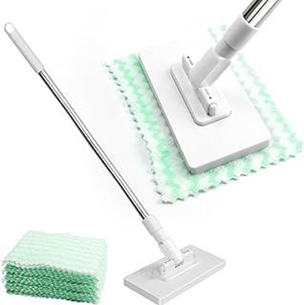 Wischmopp mit Druck-Klemm-System, EIN Knopf zum Wechseln, Automatisches Klemmtuch, Bodenwischer mit 10 Mikrofasertüchern für Enge Räume, Trocken...
