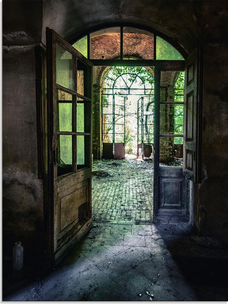 ARTland Glasbild Lost Place - alte Tür Fenster Größe: 45x60 cm