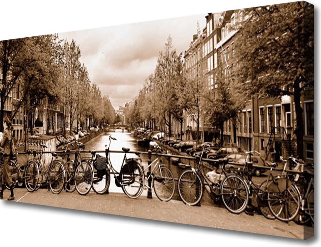 Tulup Leinwand-Bilder 100x50 Wandbild Canvas Kunstdruck Fluss Fahrrad Bäume Landschaft