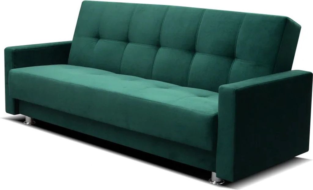 Schlafsofa ALA Sofa mit Schlaffunktion und Bettkasten, Klappsofa, Schlafcouch mit Füßen aus Metall, Couch in Frabe: Grün, Veloursstoff