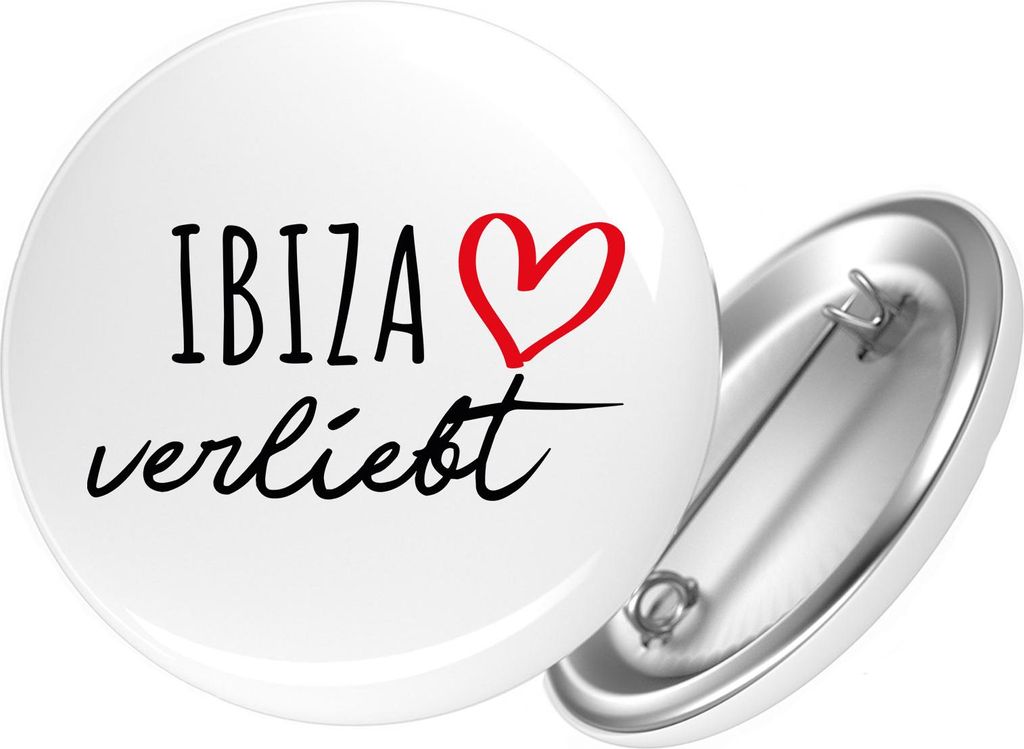 Huuraa Button Ibiza verliebt 59mm rund mit Sicherheitsnadel Ansteckbutton Geschenkidee