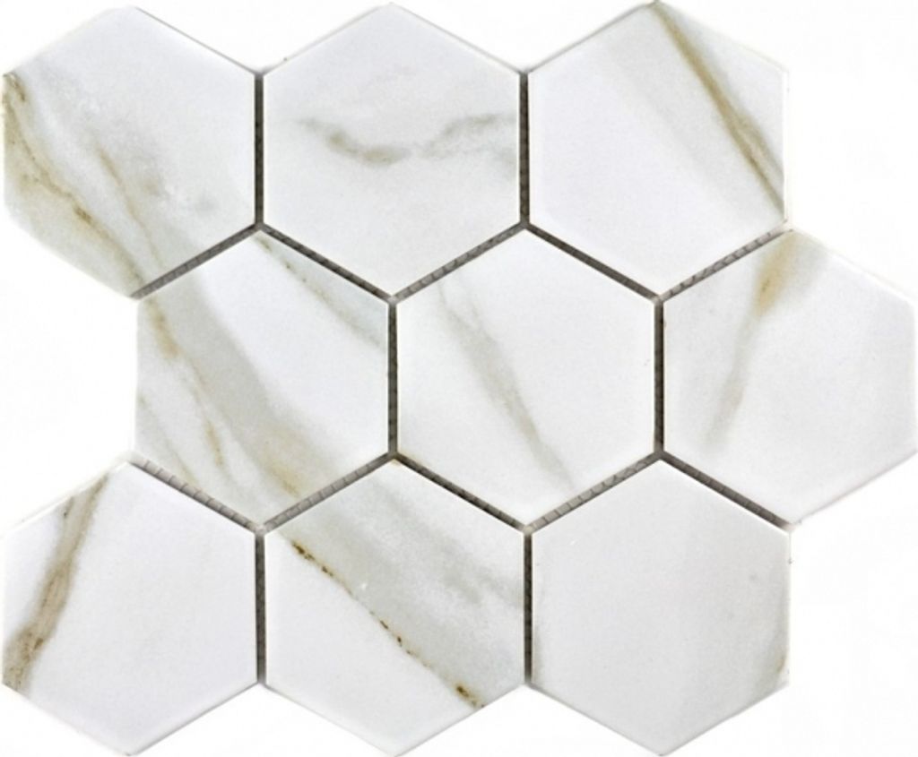 Mosaik Fliese Keramik weiß Hexagon Calacatta Wandfliesen Produktbild 