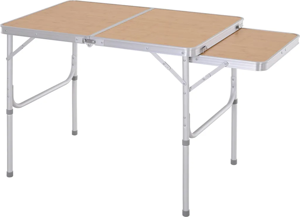Table de Camping Aluminium Réglable et Plateau MDF Imitation Bambou