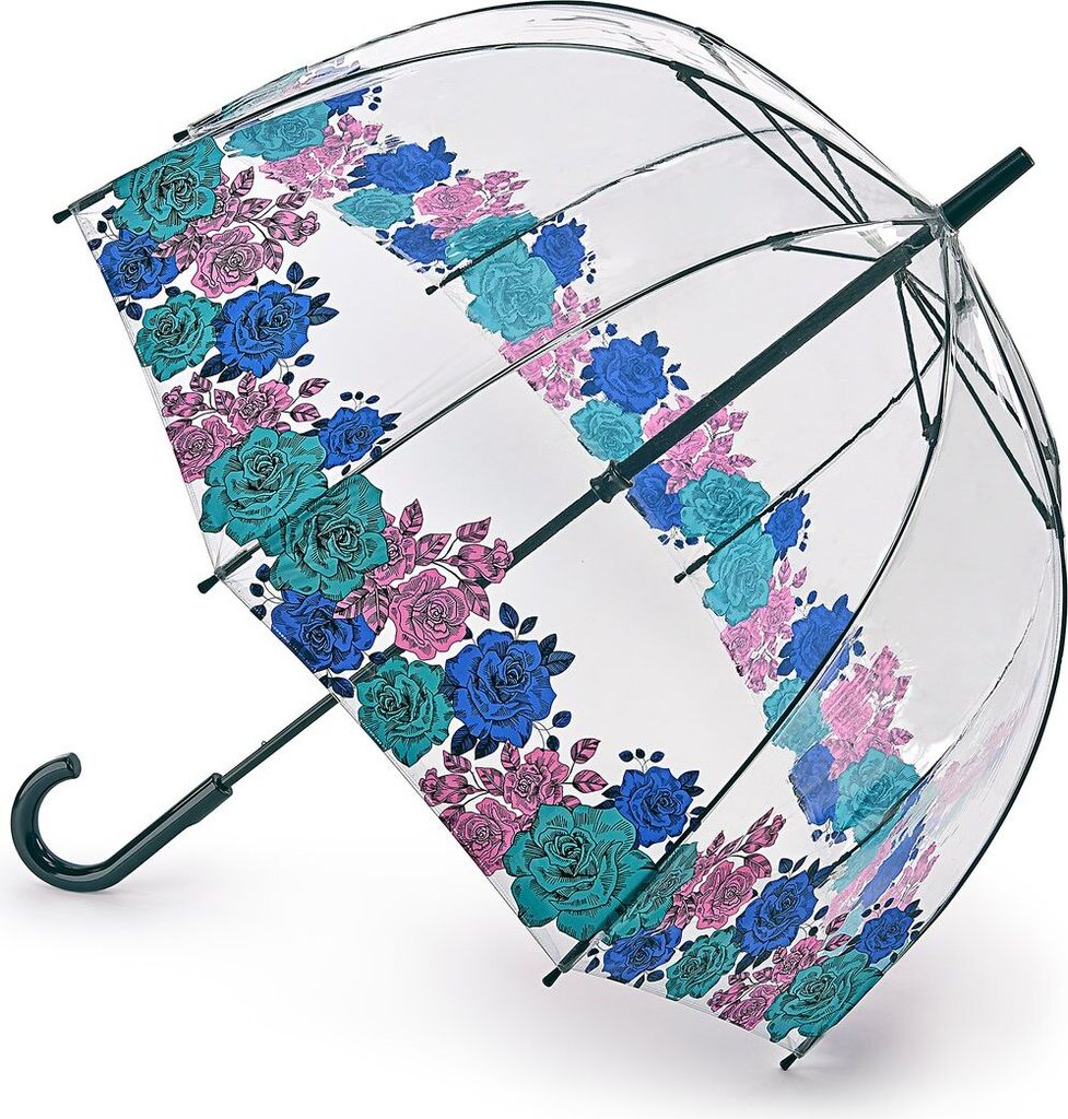 Fulton Transparentglockenschirm Damenschirm Durchsichtig Blumenrand Rosenmotiv