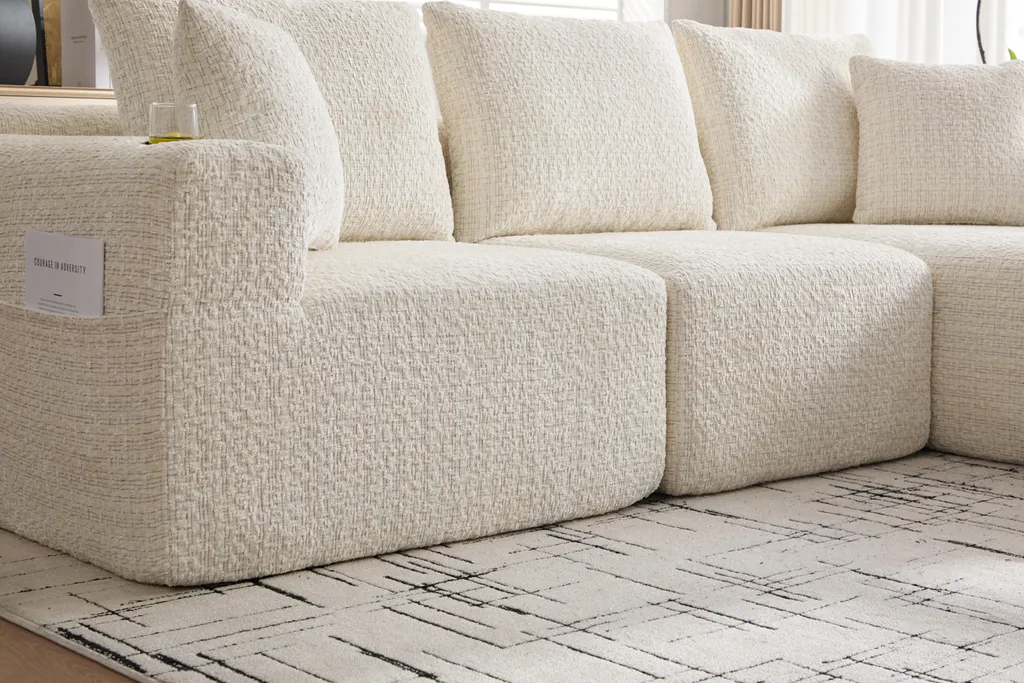 Canapé d'angle modulaire 261x165 cm en chenille beige avec mémoire de forme - 7