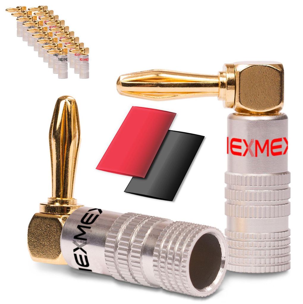 NEXMEX Winkel Bananenstecker 24K vergoldet 20x Schrumpfschlauch Steckverbinder