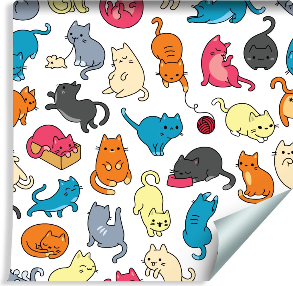 10m VLIES TAPETE Rolle Kinderzimmer Bunte Katzen Strickwolle Natur XXL