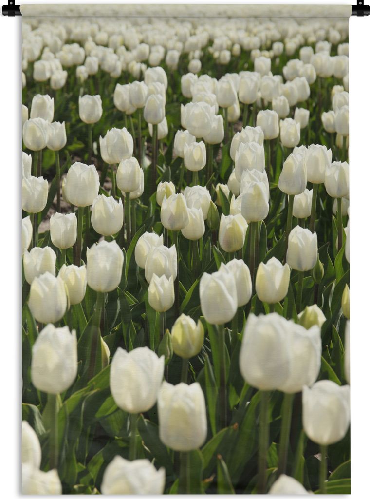 MuchoWow Wandteppich Wandbehang Weiße Tulpen auf einem Feld 90x135 cm Tapisserie Dekoration Wandtuch - Baumwolle - Wandskulptur