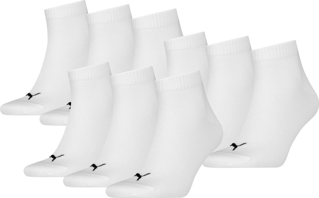 9 Paar Uni Puma Quarter kurze Sportsocken in Weiß Größe 35-38