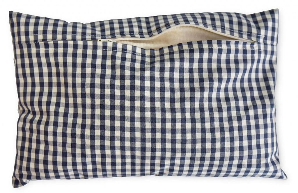 Zirbenkissen 30x20cm Bio-Inlett + Bio-Bezug blau-weiß | Zirbenholzkissen